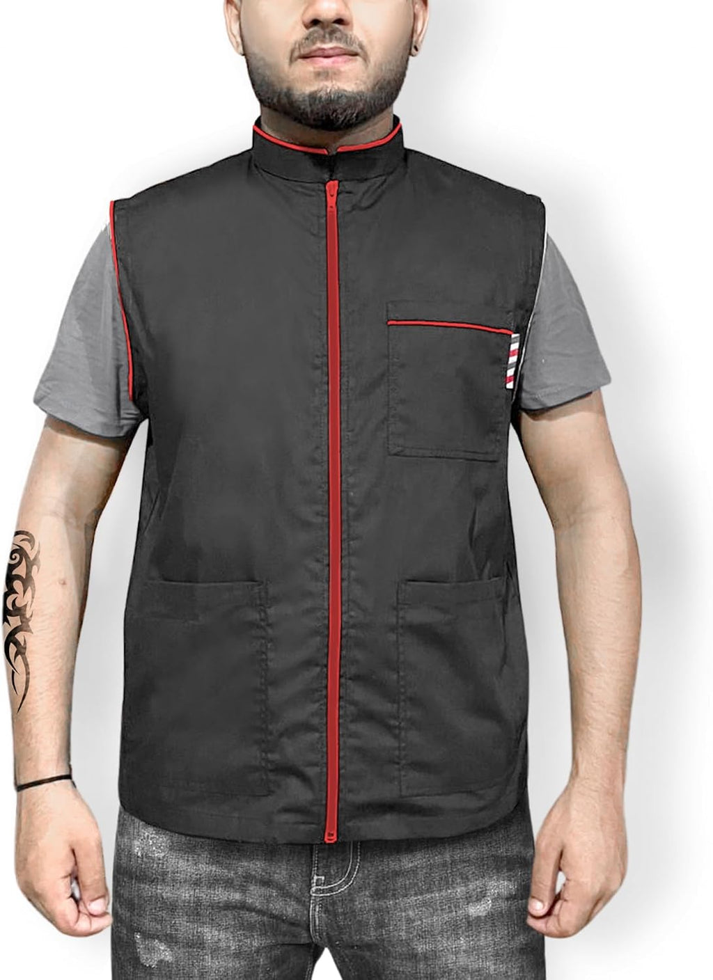 Barbero Profesional Nueva Camisa Chaqueta Hombre Negro Sin Mangas Y...