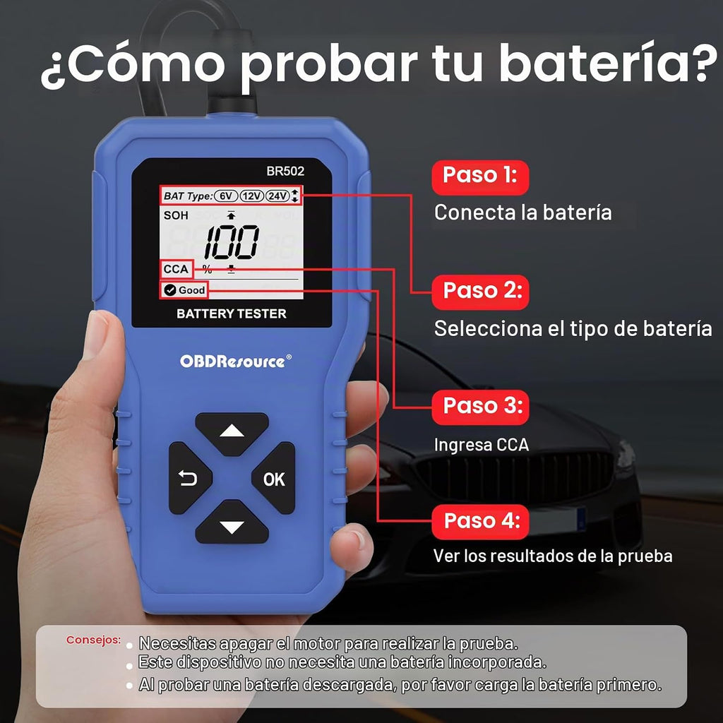 Probador de batería de coche 6V 12V 24V Probador de voltaje de bate...