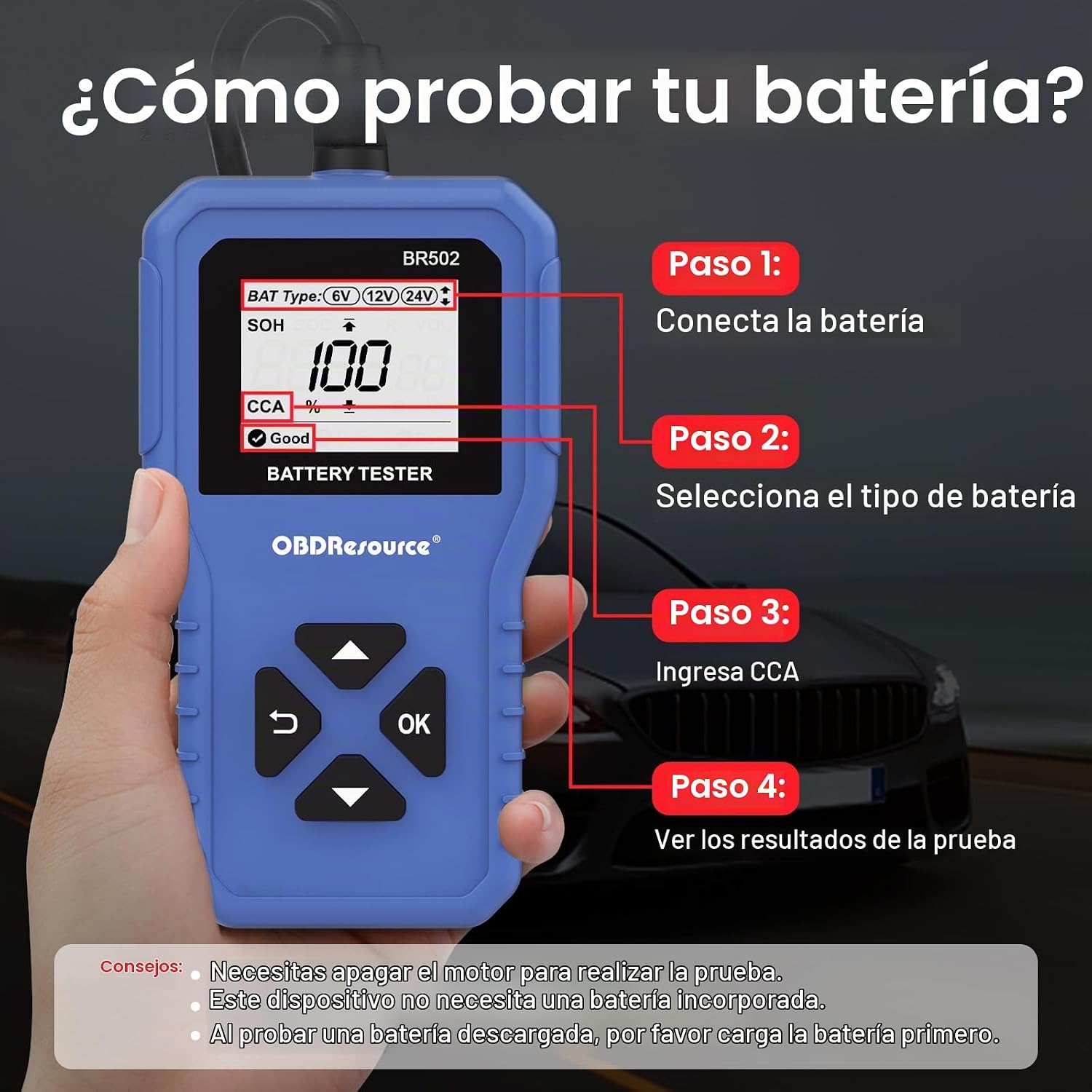 Probador de batería de coche 6V 12V 24V Probador de voltaje de bate...