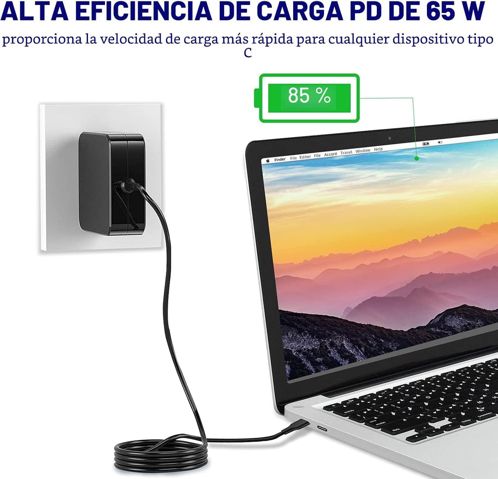 Adaptador de corriente USB C de 65 W, cargador rápido de pared Fiat...
