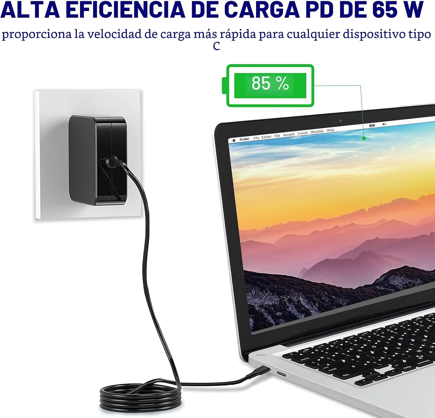 Adaptador de corriente USB C de 65 W, cargador rápido de pared Fiat...
