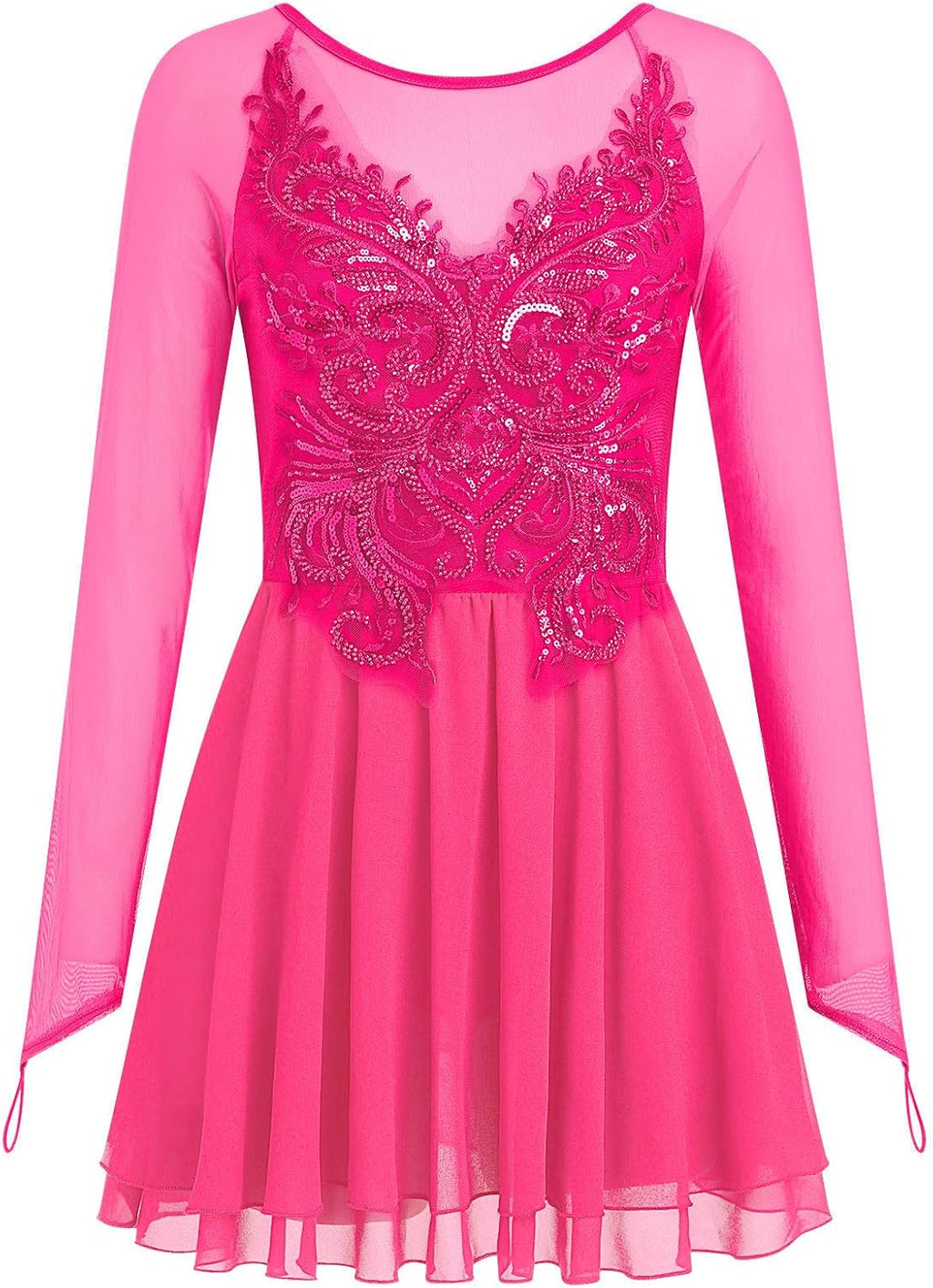 ODASDO Vestido de patinaje artístico para mujer, malla de manga lar...