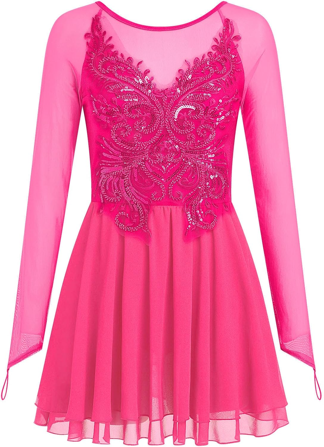 ODASDO Vestido de patinaje artístico para mujer, malla de manga lar...