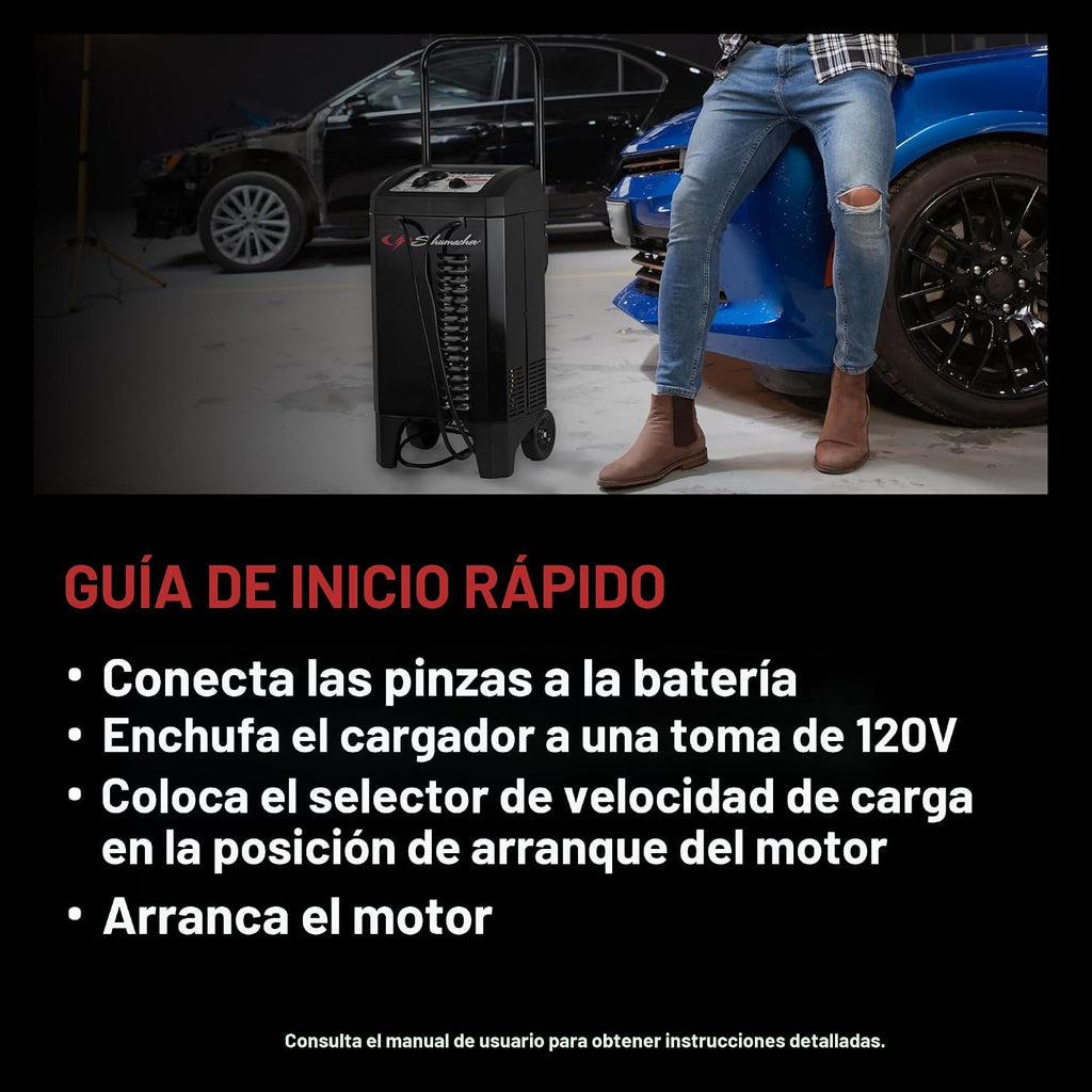 Schumacher Electric Cargador de batería manual con ruedas de 10A pa...
