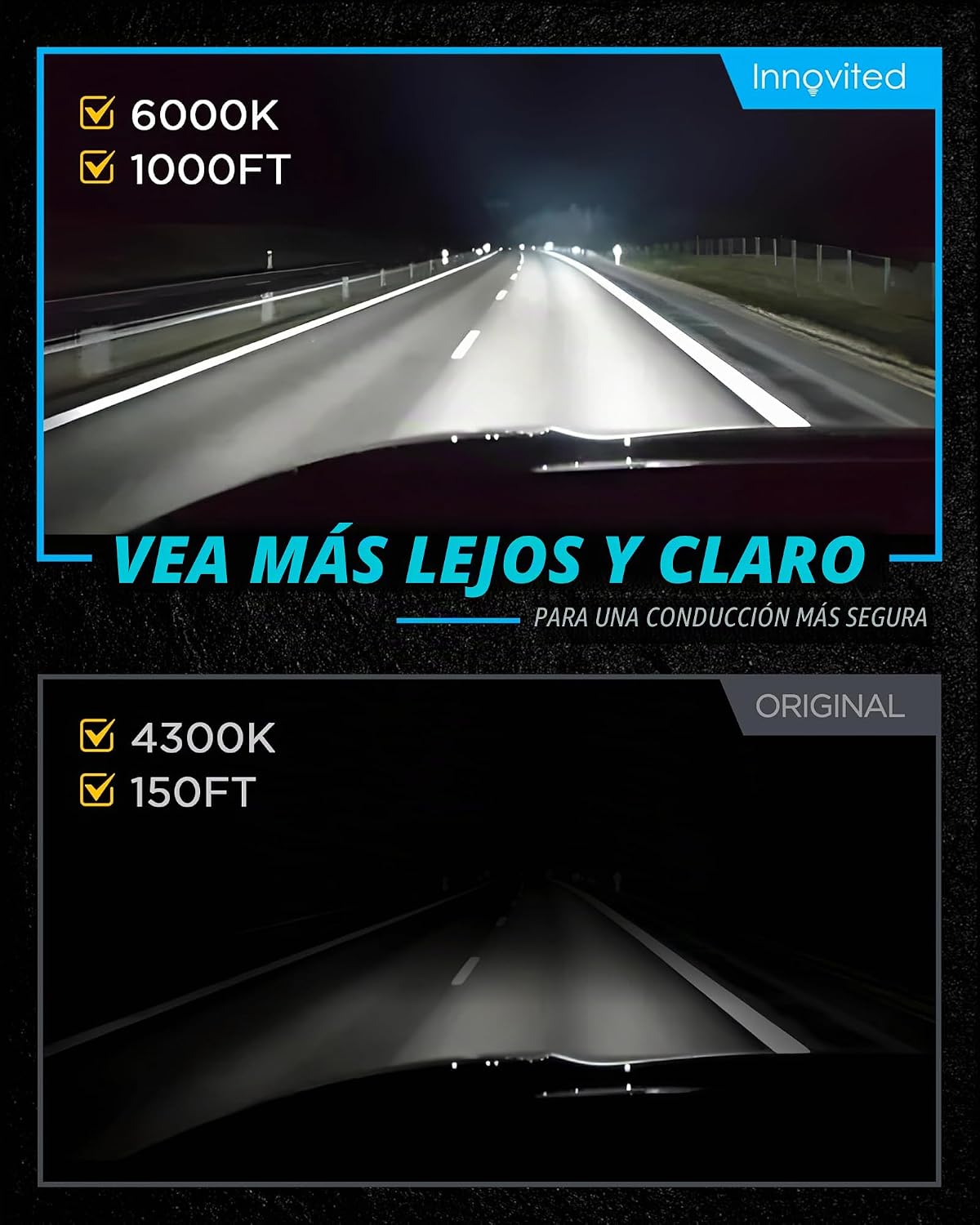 Innovited Bombillas de xenón HID D1S de 6000 K, luz blanca fría, ha...