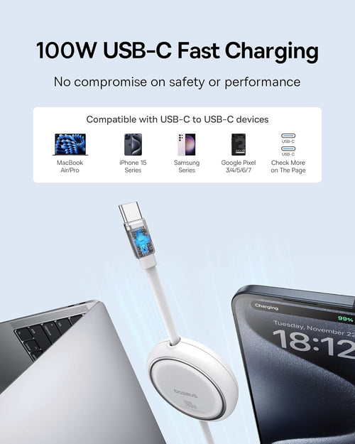 Baseus Cable USB C a USB C, Cable de Carga Rápida Retráctil USB C 5...