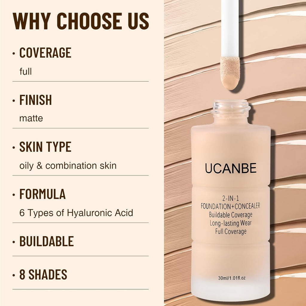 UCANBE Base líquida y corrector 2 en 1, juego de maquillaje de base...
