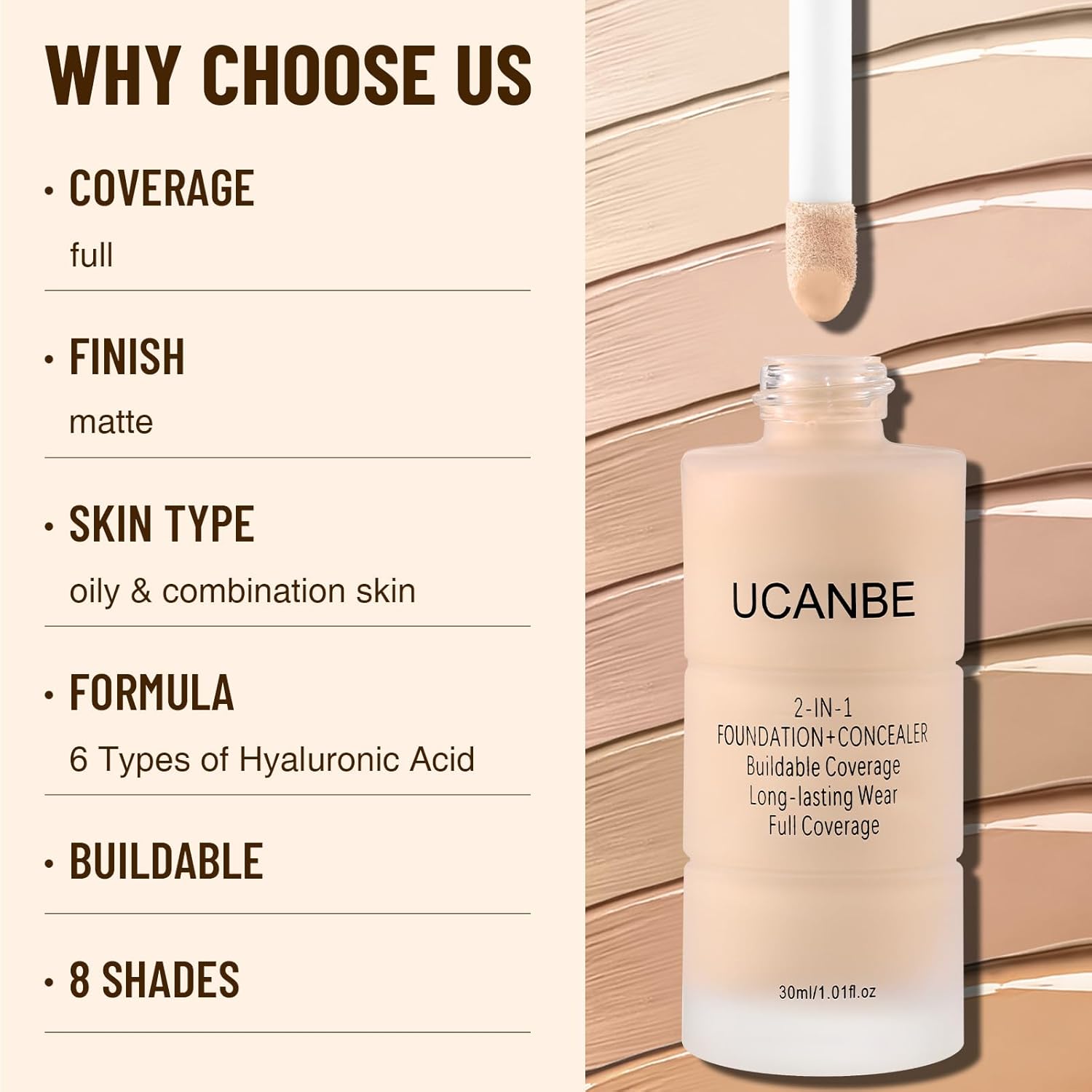 UCANBE Base líquida y corrector 2 en 1, juego de maquillaje de base...
