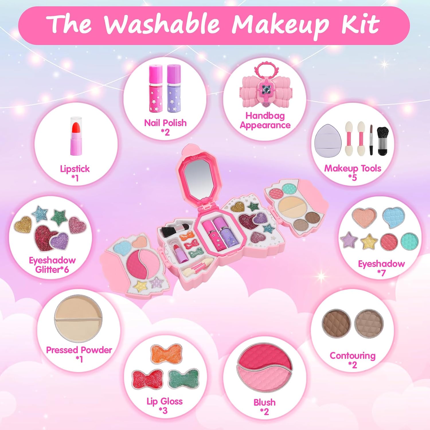 Topsolid Kit de maquillaje para niñas, maquillaje real lavable para...