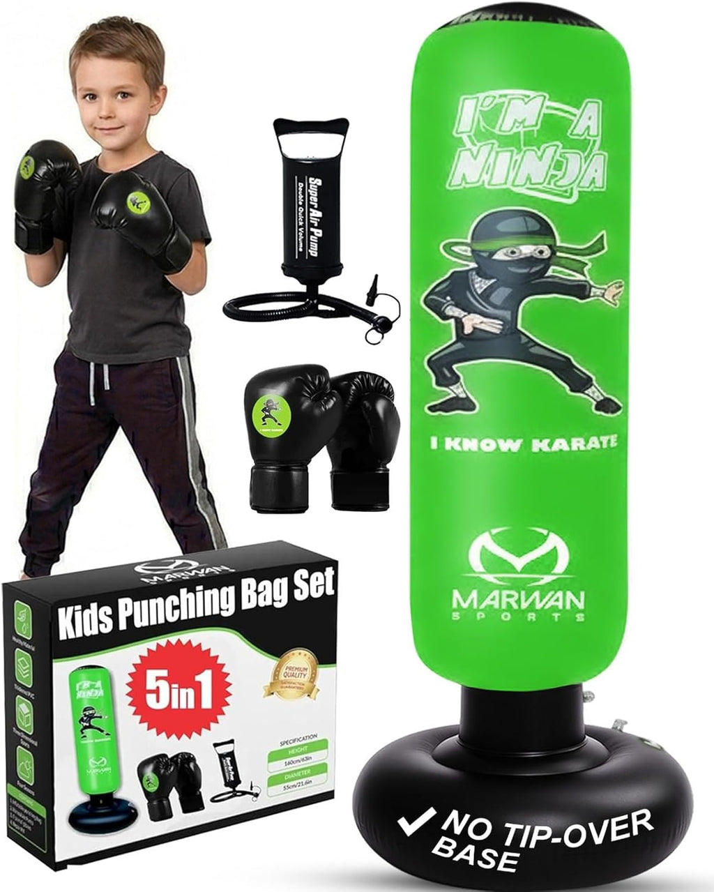 Marwan Sports Ninja - Saco de boxeo para niños, juguete sensorial i...