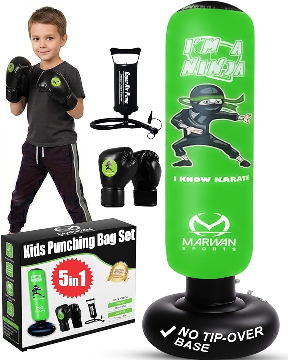 Marwan Sports Ninja - Saco de boxeo para niños, juguete sensorial i...