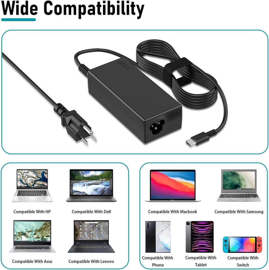 YBRUZRUB Cargador universal para portátil USB C de 65 W y 45 W, com...