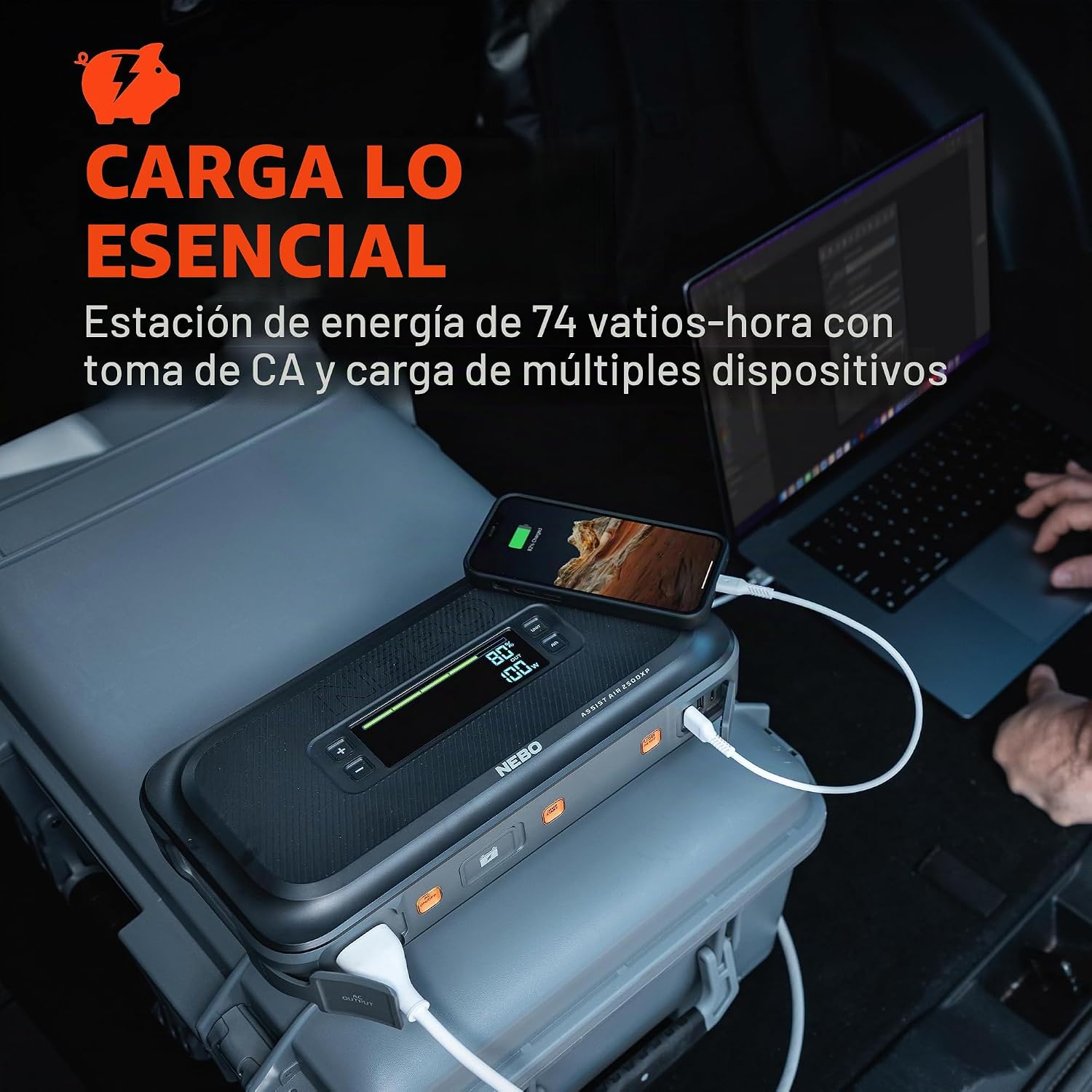 NEBO Assist Air 2500XP Arrancador y compresor de aire, 12 V, 2500 A...