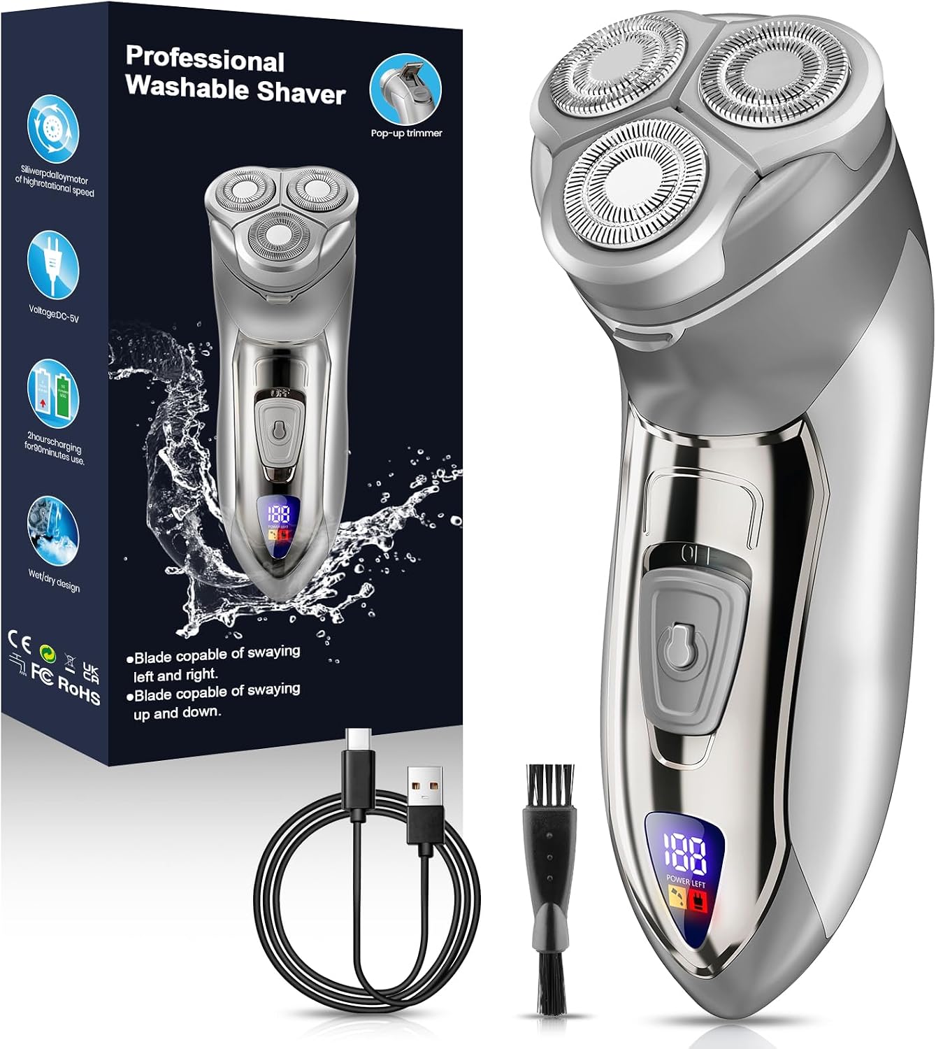 Maquinilla de afeitar eléctrica para hombres, cabezal flotante 4D y...
