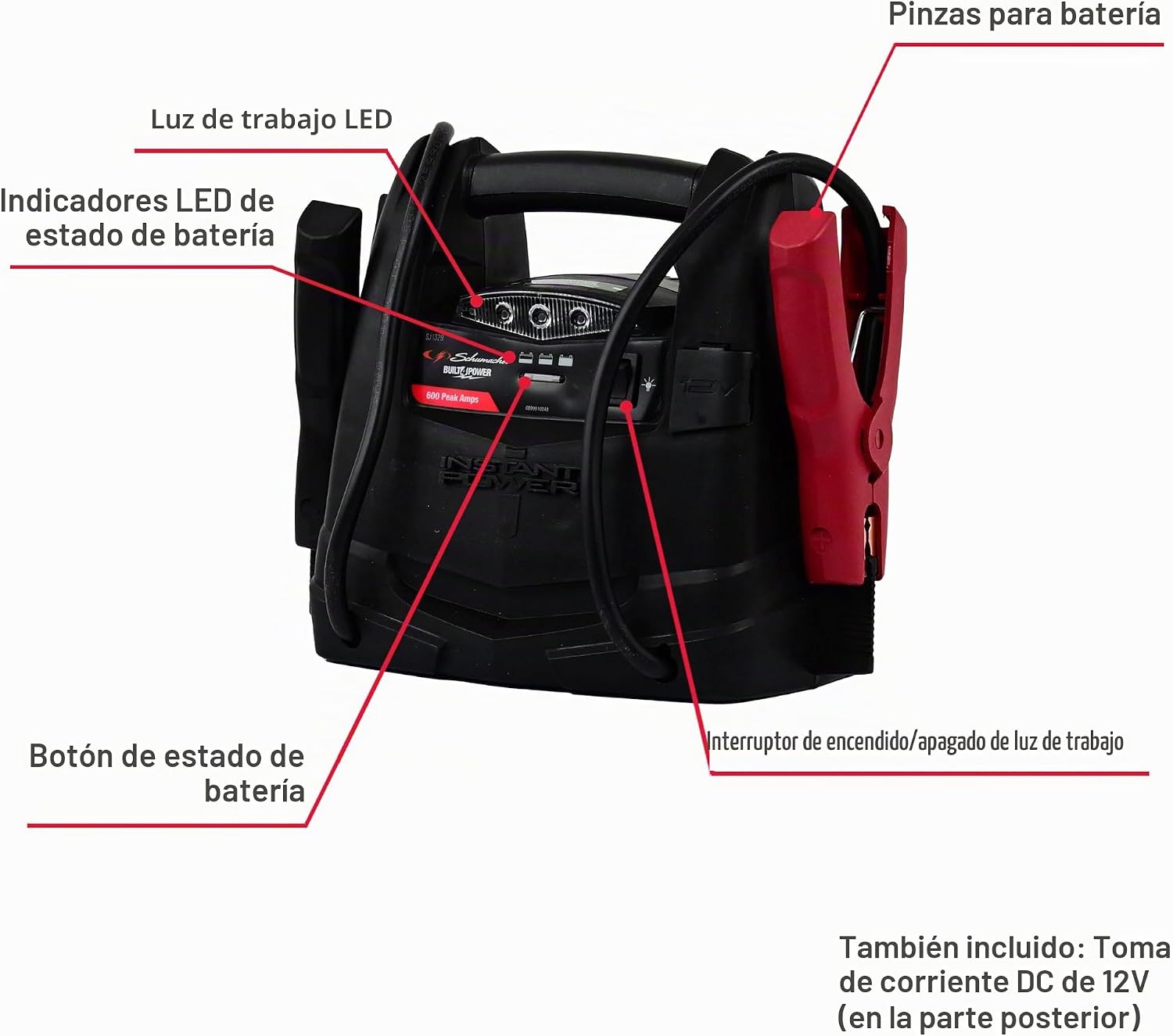 Schumacher Electric - Arrancador de batería de coche de 600 A y est...