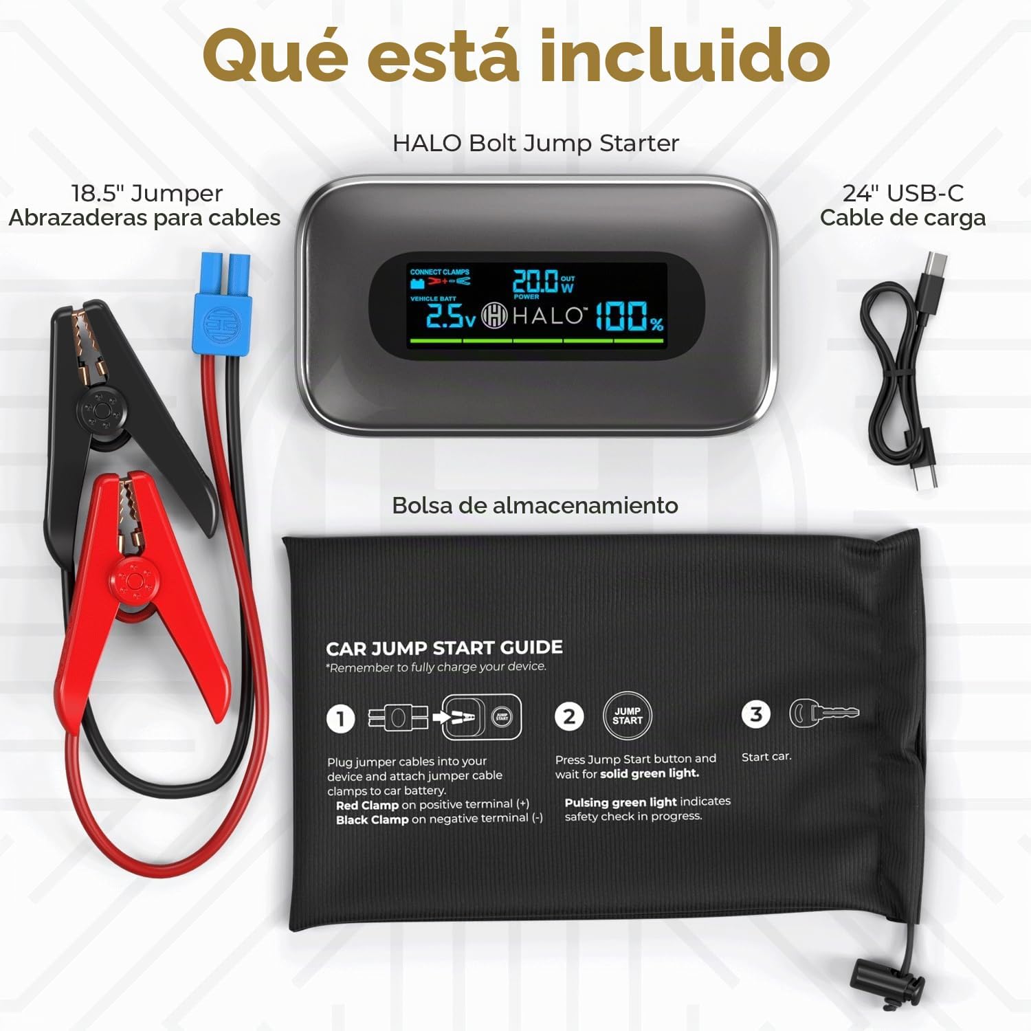 Halo Bolt - Arrancador de batería de coche de 1500 A con pantalla d...