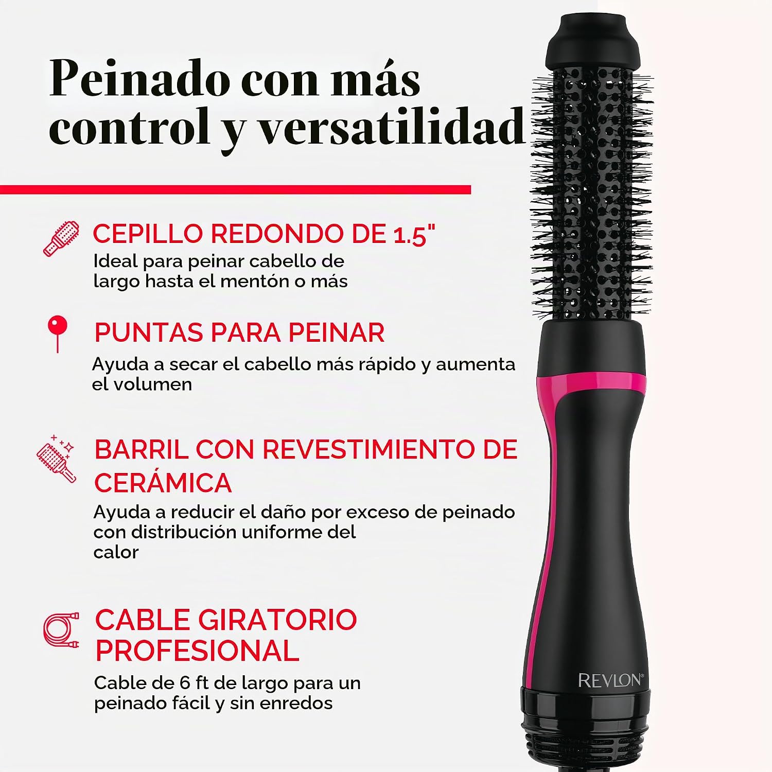 REVLONSecador de cepillo redondo de un paso 1-1 \/ 2 "de una et...