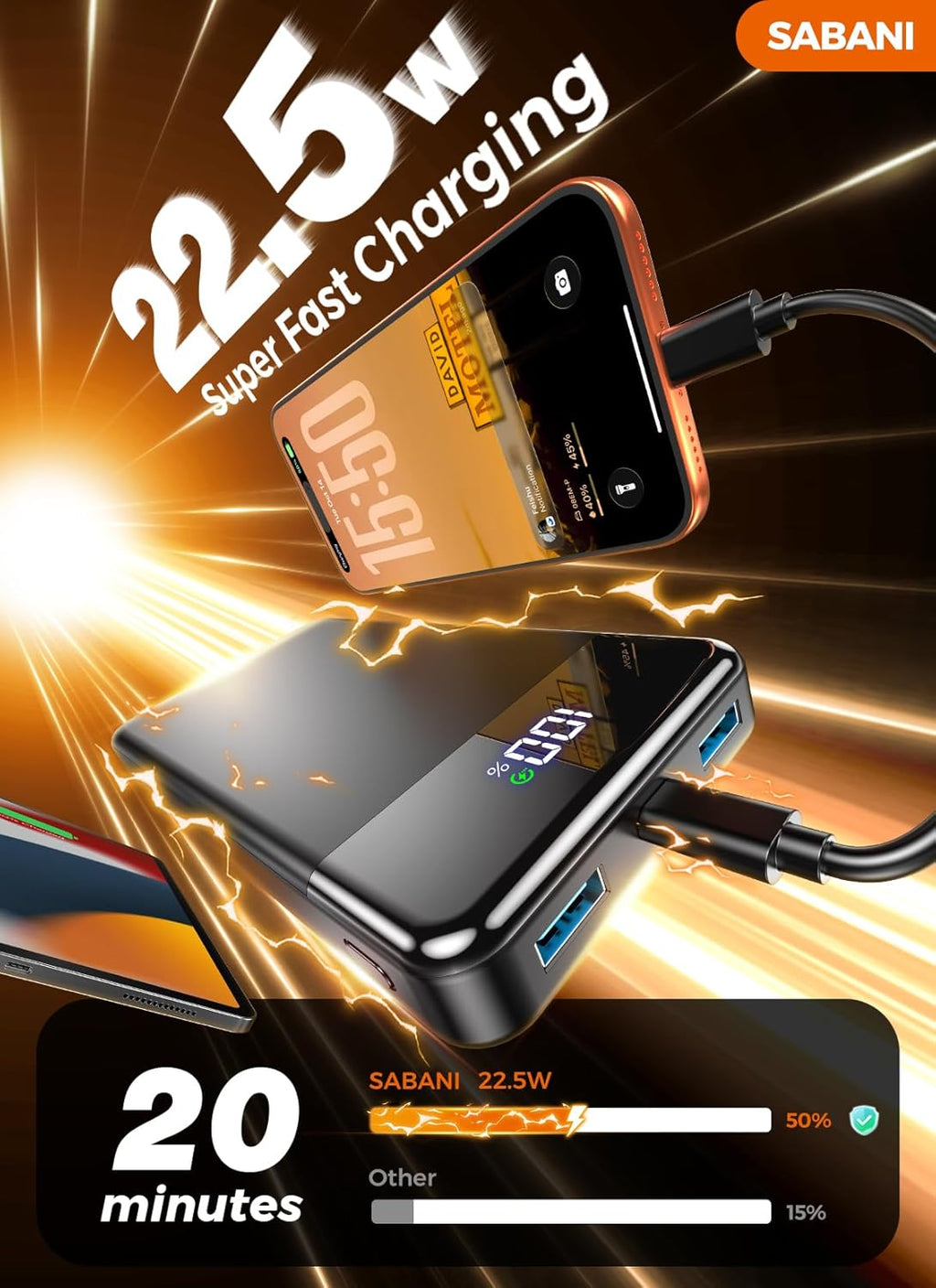 Cargador portátil de 35000 mAh - Powerbank con 4 cables integrados,...