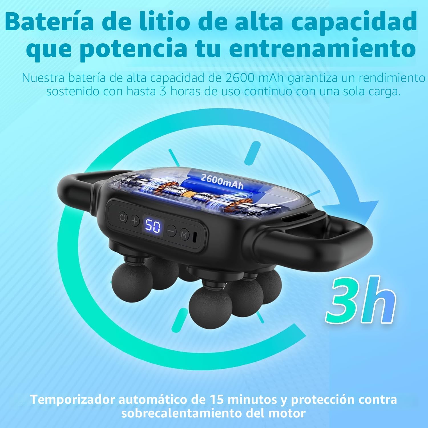 UFFAE Pistola de masaje de seis cabezas, 50 niveles de intensidad y...
