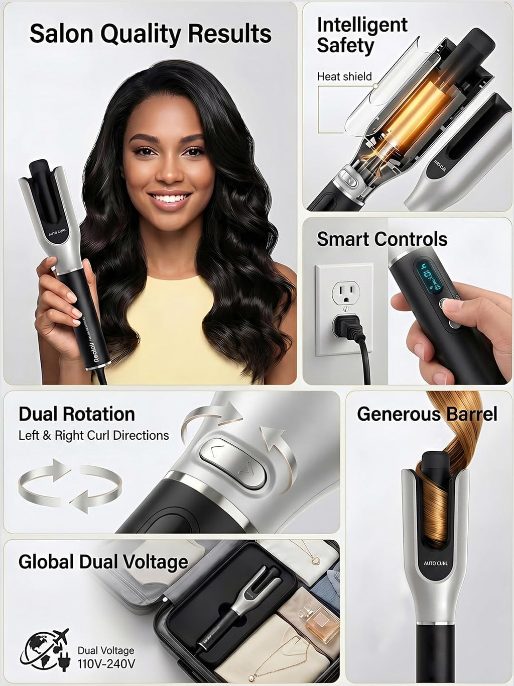 Realair Rizador giratorio automático, rizador automático de pelo de...