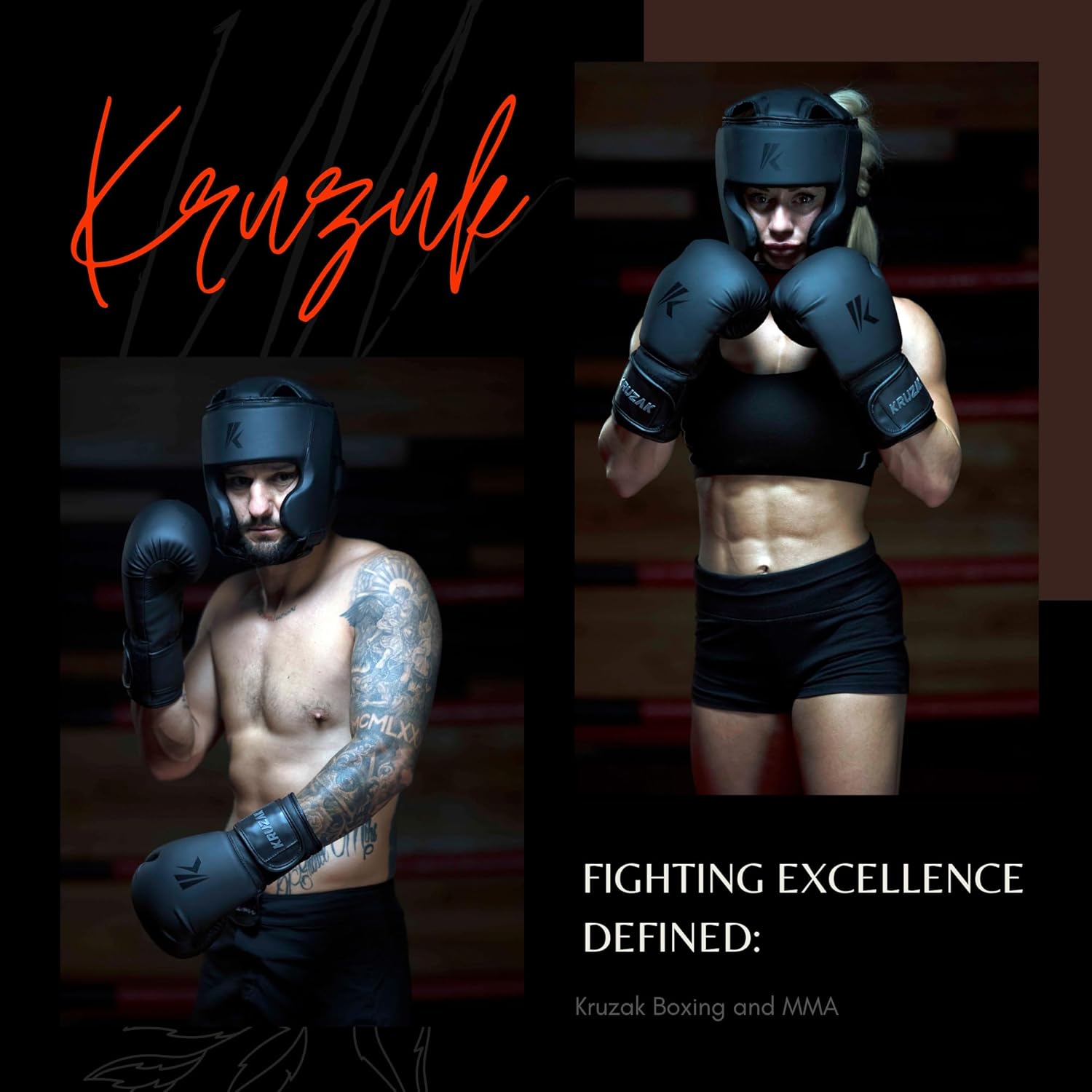 Kruzak - Guantes y almohadillas de boxeo negro mate, juego de entre...