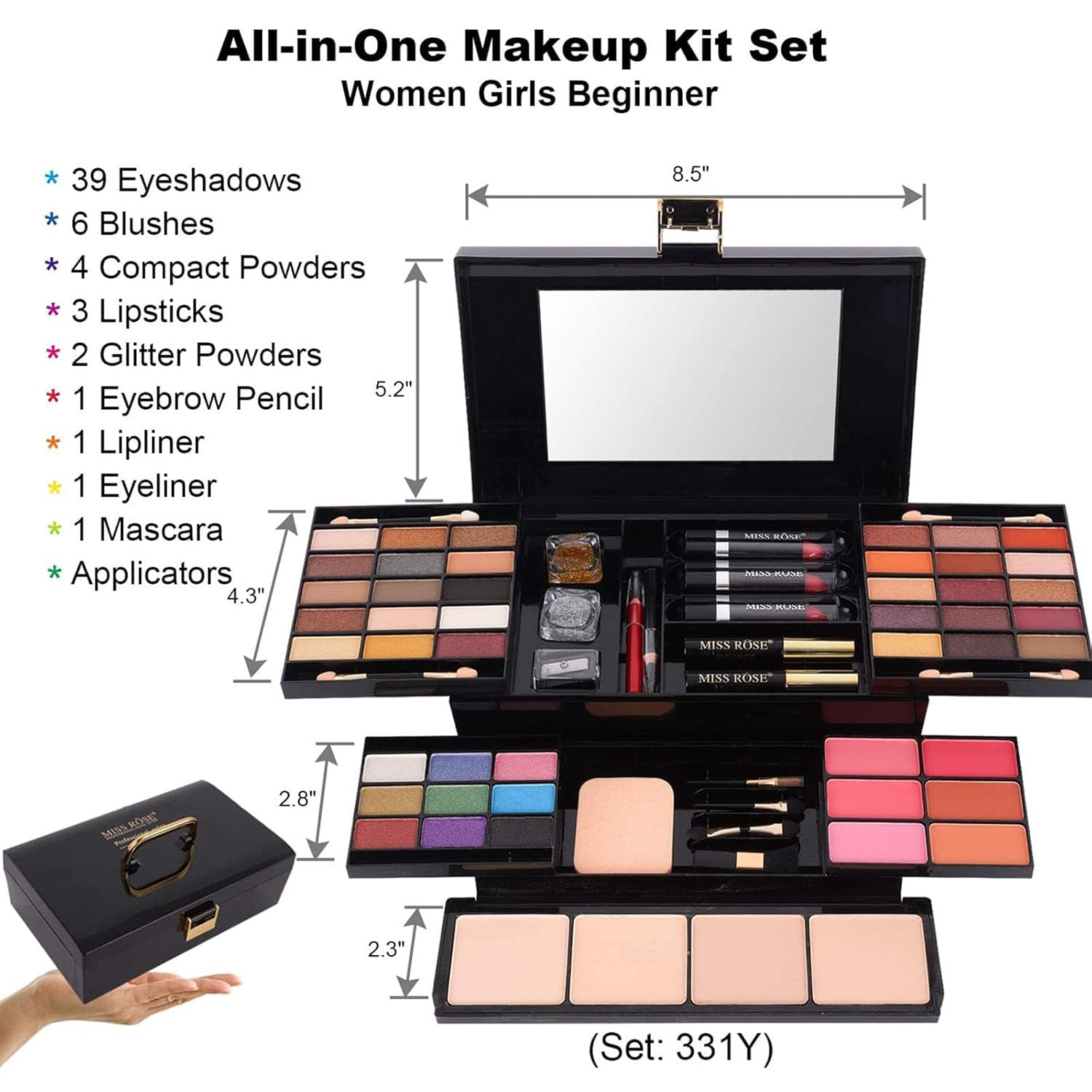 MISS ROSE M - Paleta de maquillaje profesional de 58 colores, kit c...