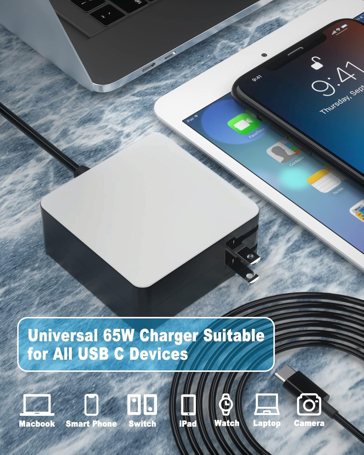Cargador USB C para portátil de 65 W y 45 W - Adaptador de CA rápid...