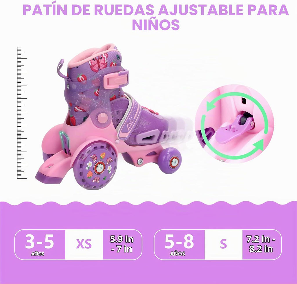 LKD Patines ajustables para niños y niñas, patines cuádruples para...