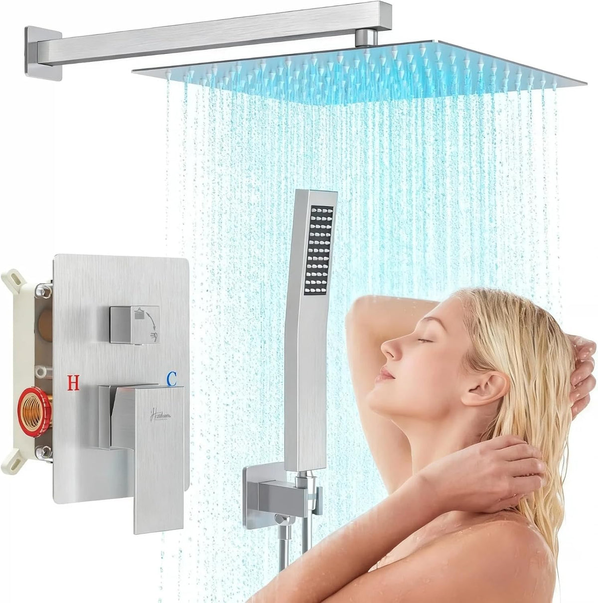 Hawkrown Juego de grifo de ducha de lluvia de lujo de 10 pulgadas,...