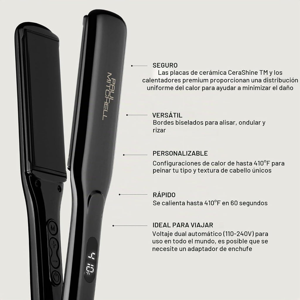 Plancha alisadora de cerámica Paul Mitchell Smooth+, ajustes de cal...