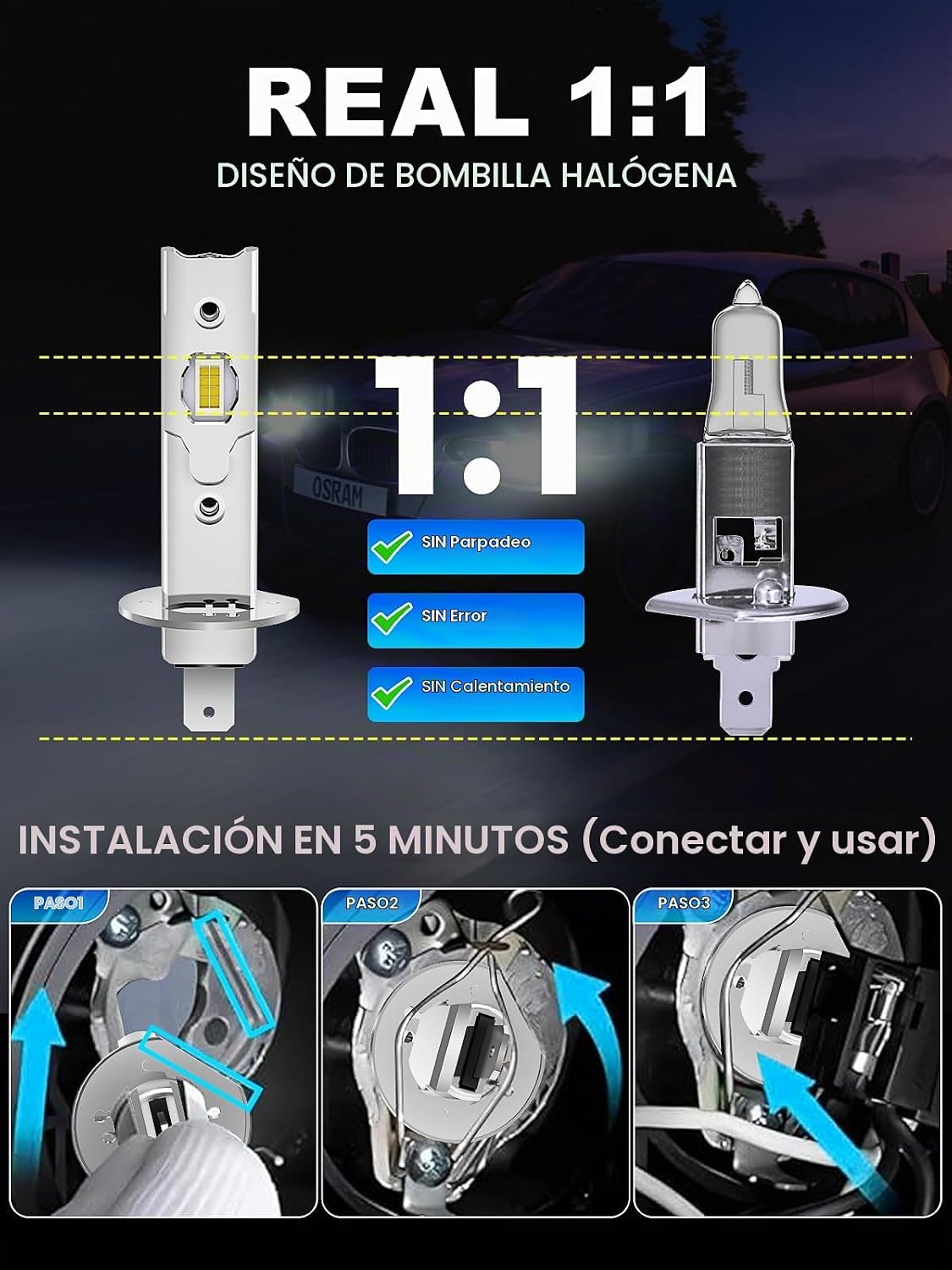 rimthin Bombillas antiniebla H1, 32,000 lm 6000 K súper brillo, tam...