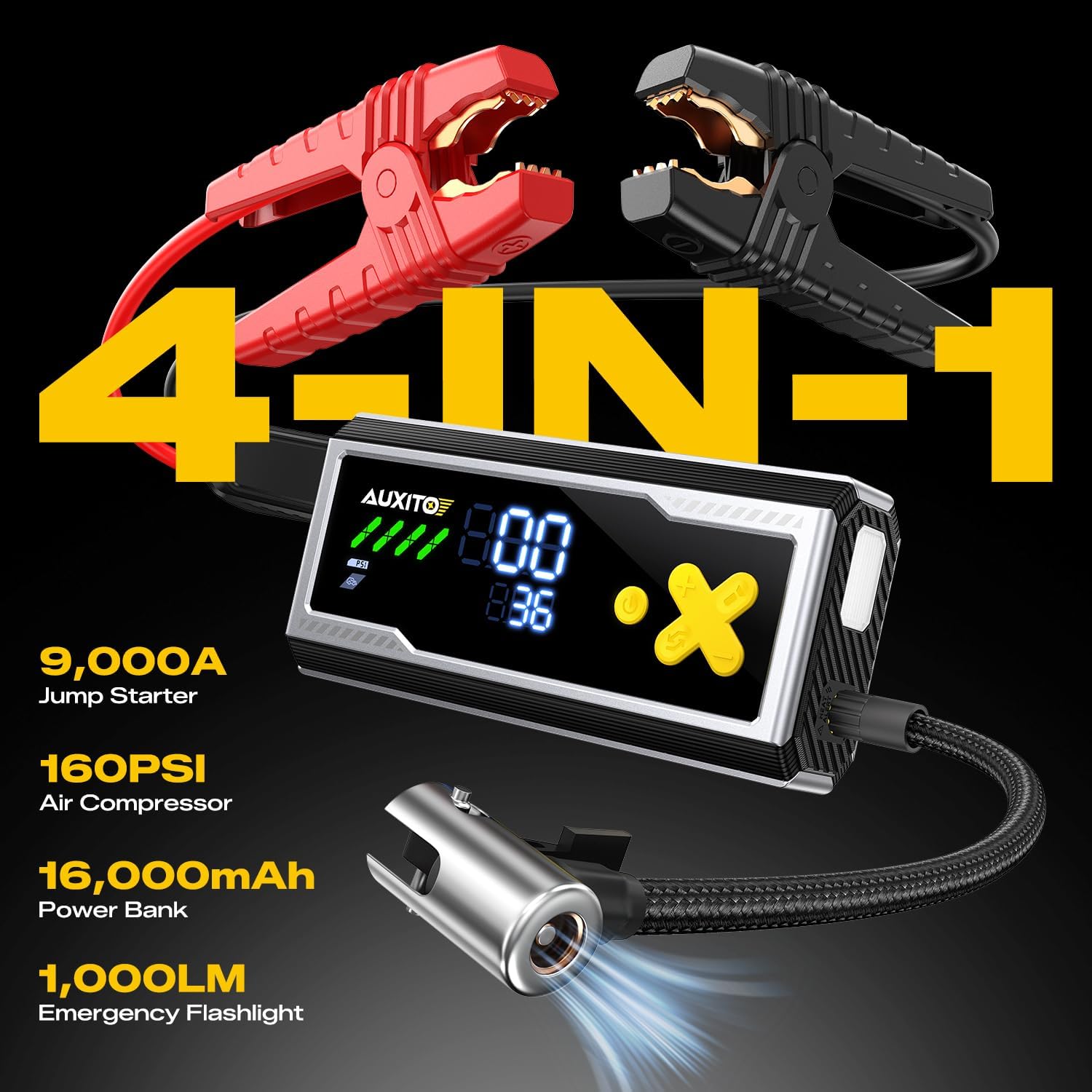 AUXITO Arrancador de 9000 A con compresor de aire de 160 PSI para t...