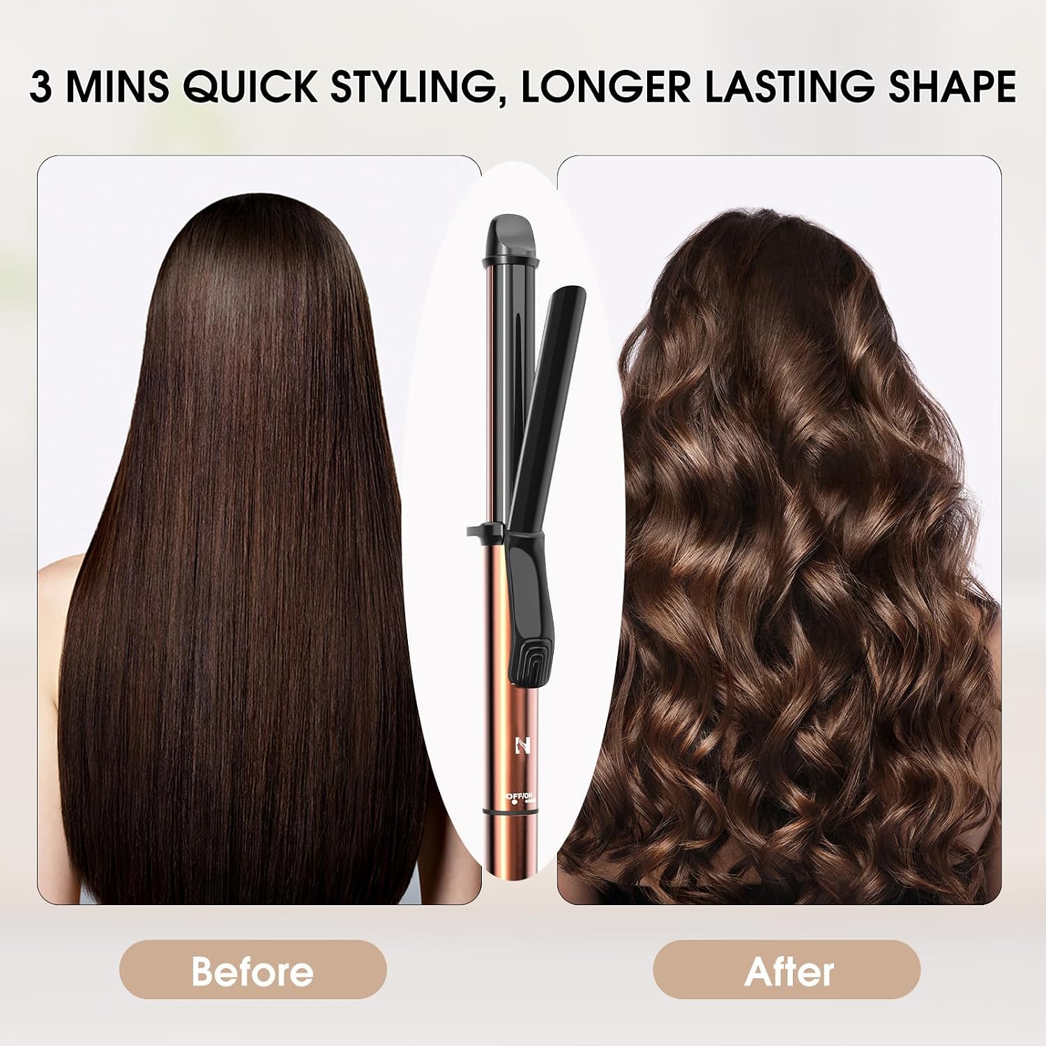 Nicebay Rizador con abrazadera, varita rizadora de cabello de 1 pul...