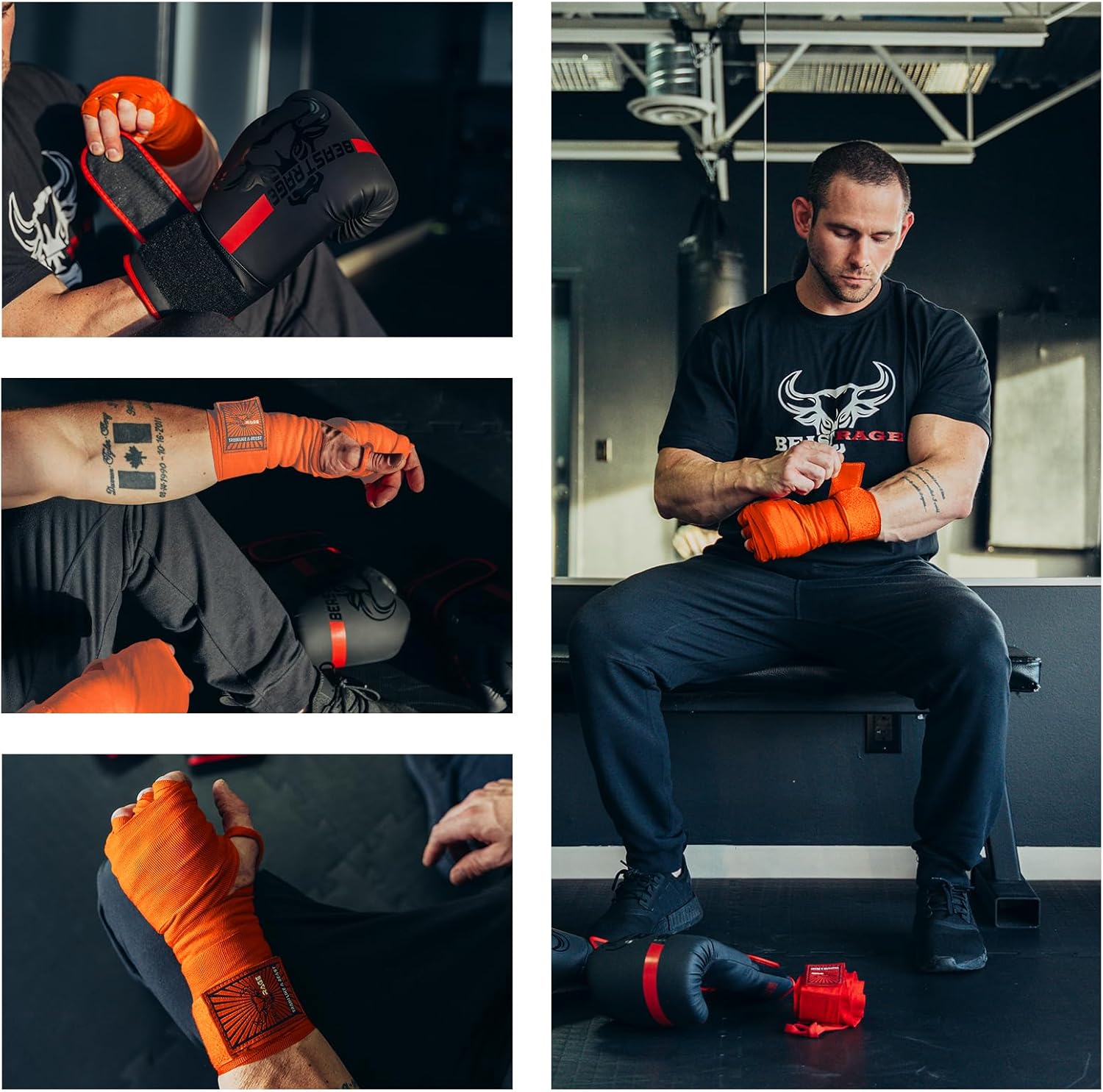 BEAST RAGE Vendas para manos de boxeo para MMA Kickboxing, muñequer...