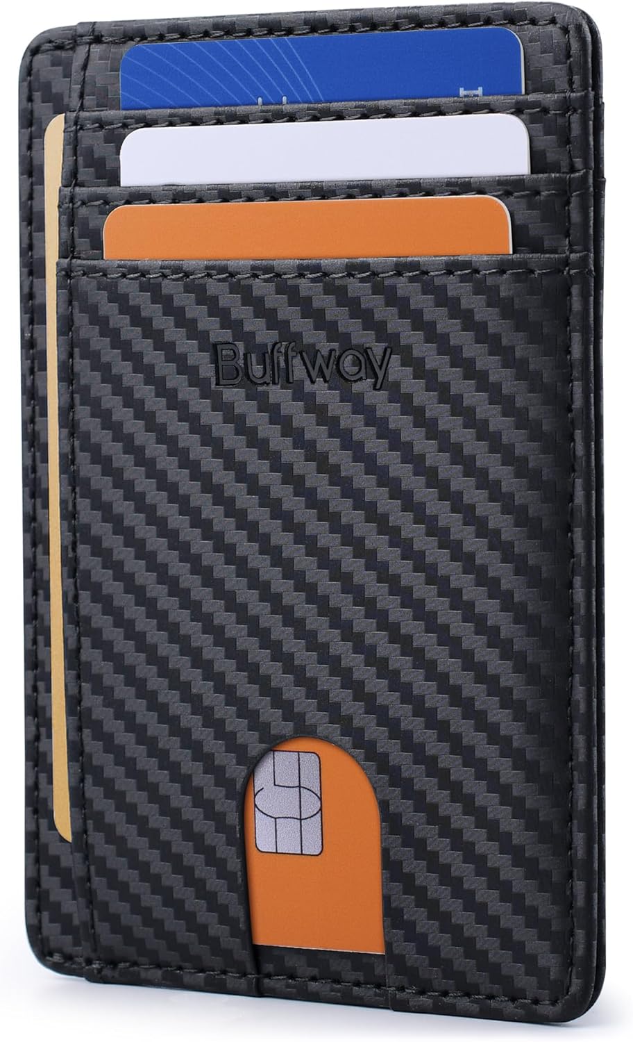 Buffway - Billetera delgada minimalista de cuero con protección RFI...