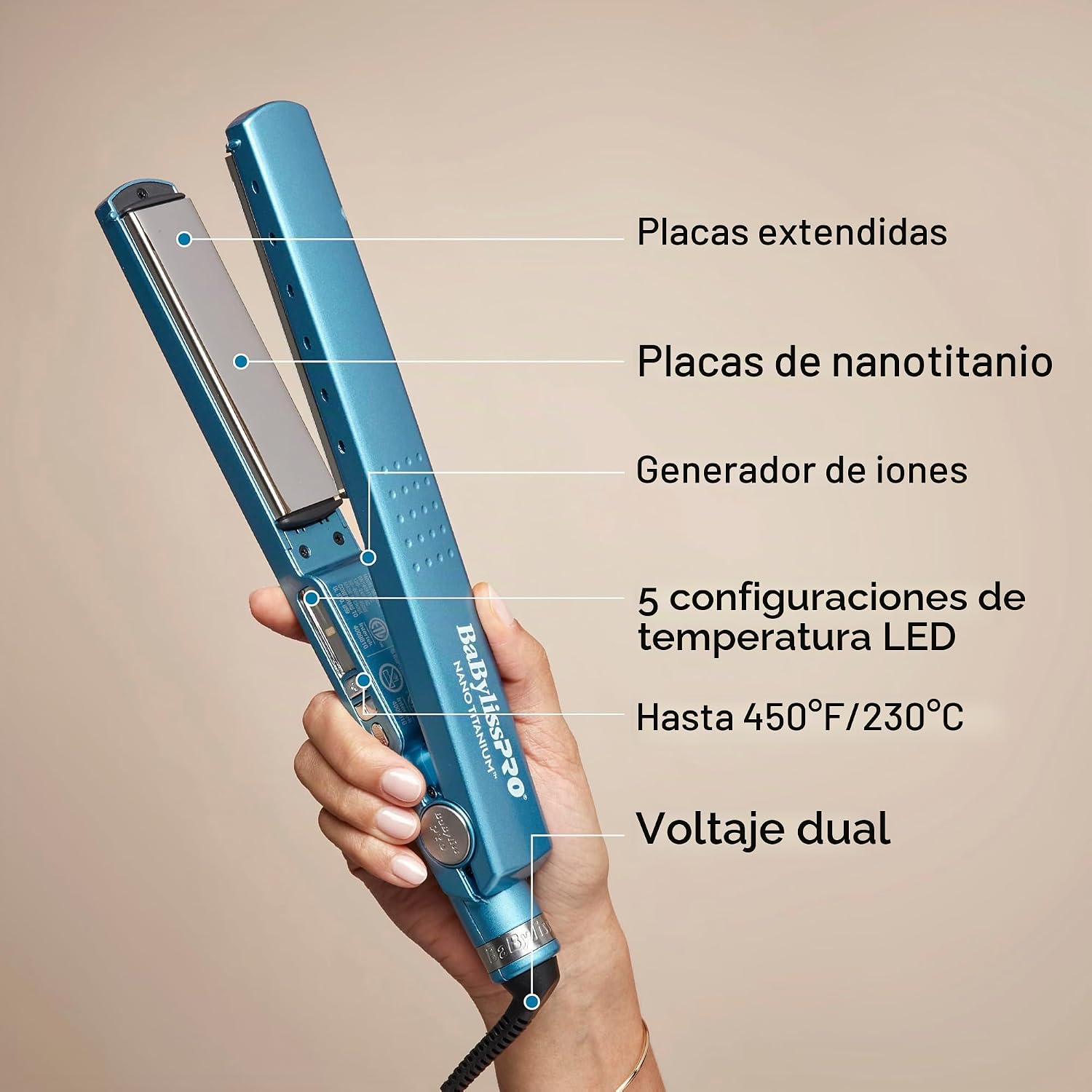 BabylissPRO Nano Titanium Ionic Plancha de pelo, plancha profesiona...