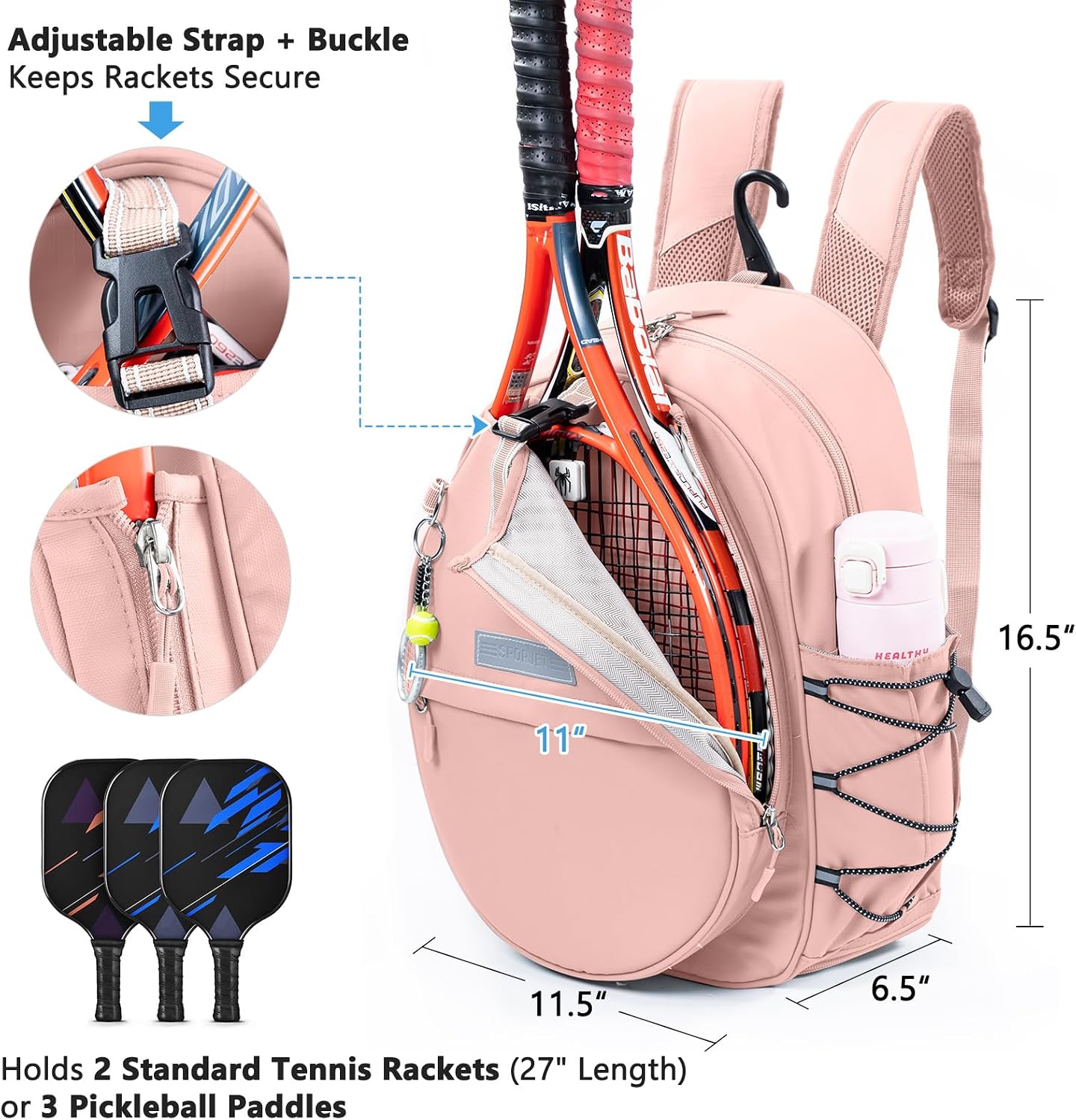 SPORJET Mochila de Tenis con Soporte para 2 Raquetas, Bolsa de Raqu...