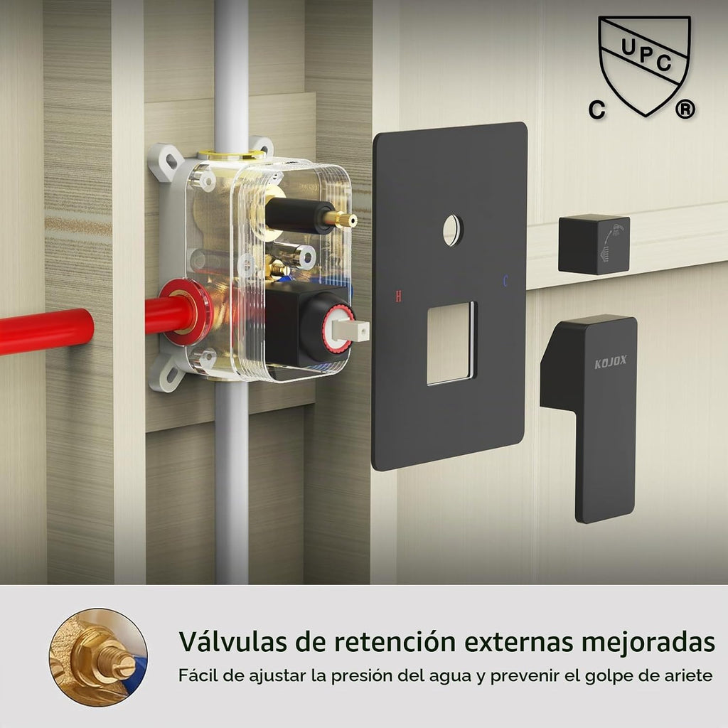 KOJOX - Sistema de ducha de 12 pulgadas negro con cabezal de ducha...