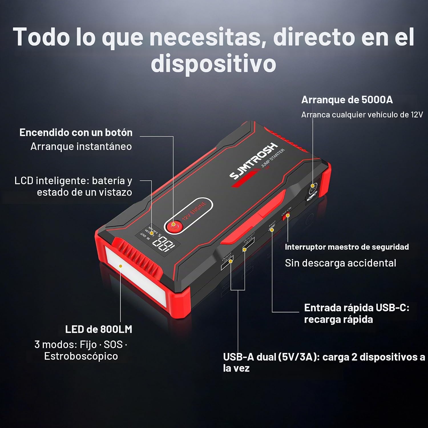TM20 Jump Starter 5000A, cargador de batería portátil de coche 12V...