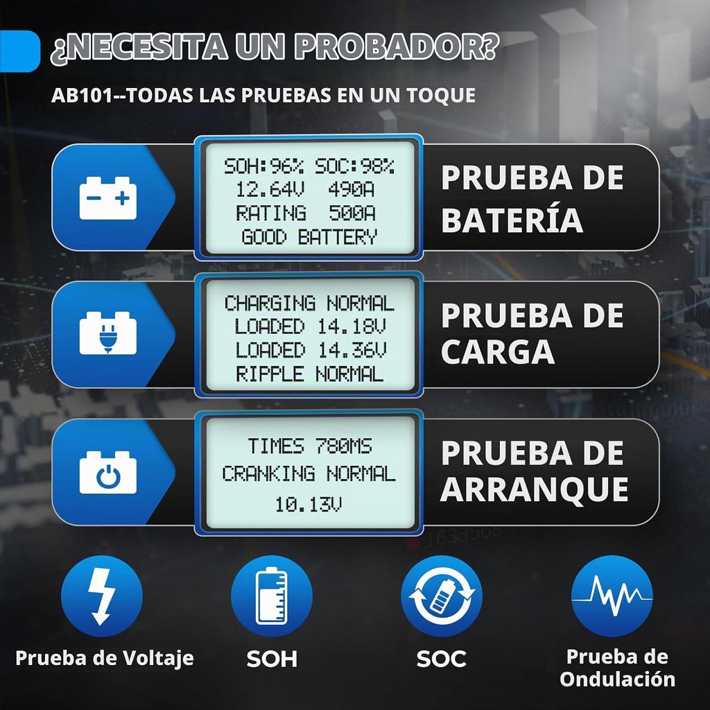 TOPDON AB101 Probador de Batería de Coche 12V Probador de Carga de...
