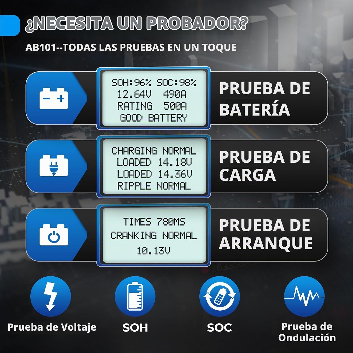 TOPDON AB101 Probador de Batería de Coche 12V Probador de Carga de...