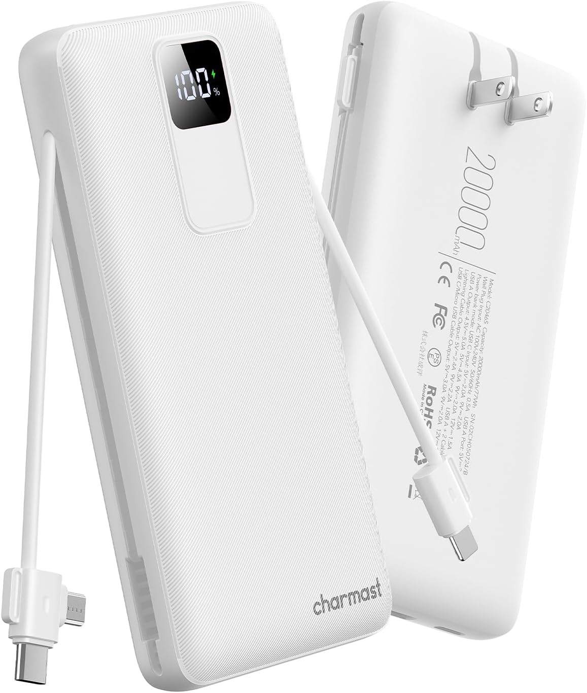 Cargador portátil charmast de 20000mAh con cables incorporados y en...