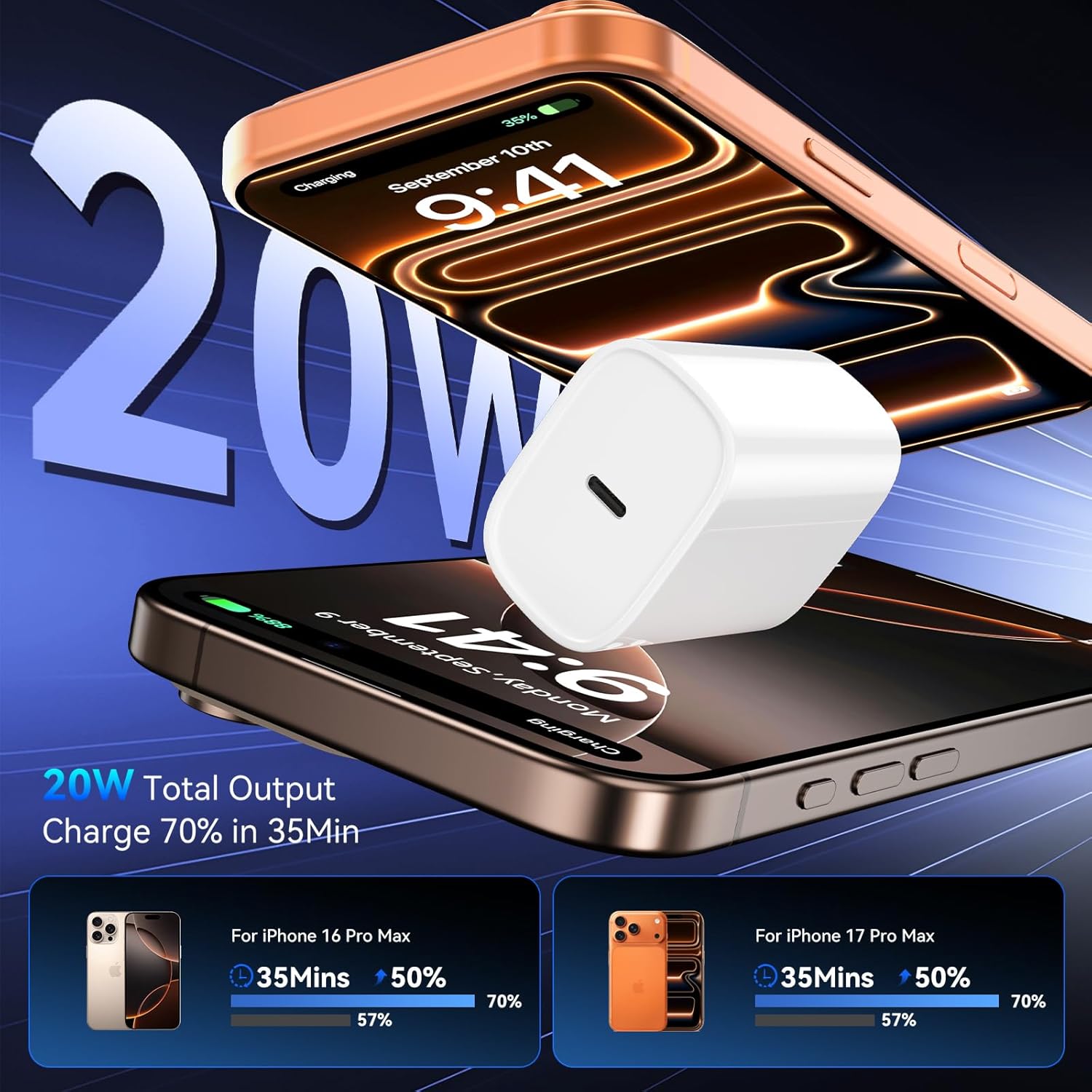 Cargador de carga rápida para iPhone 17, 16, 15 Pro, bloque de carg...
