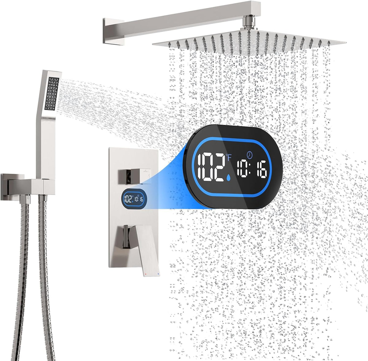 Juego de grifo de ducha con pantalla de temperatura de hidropoder,...