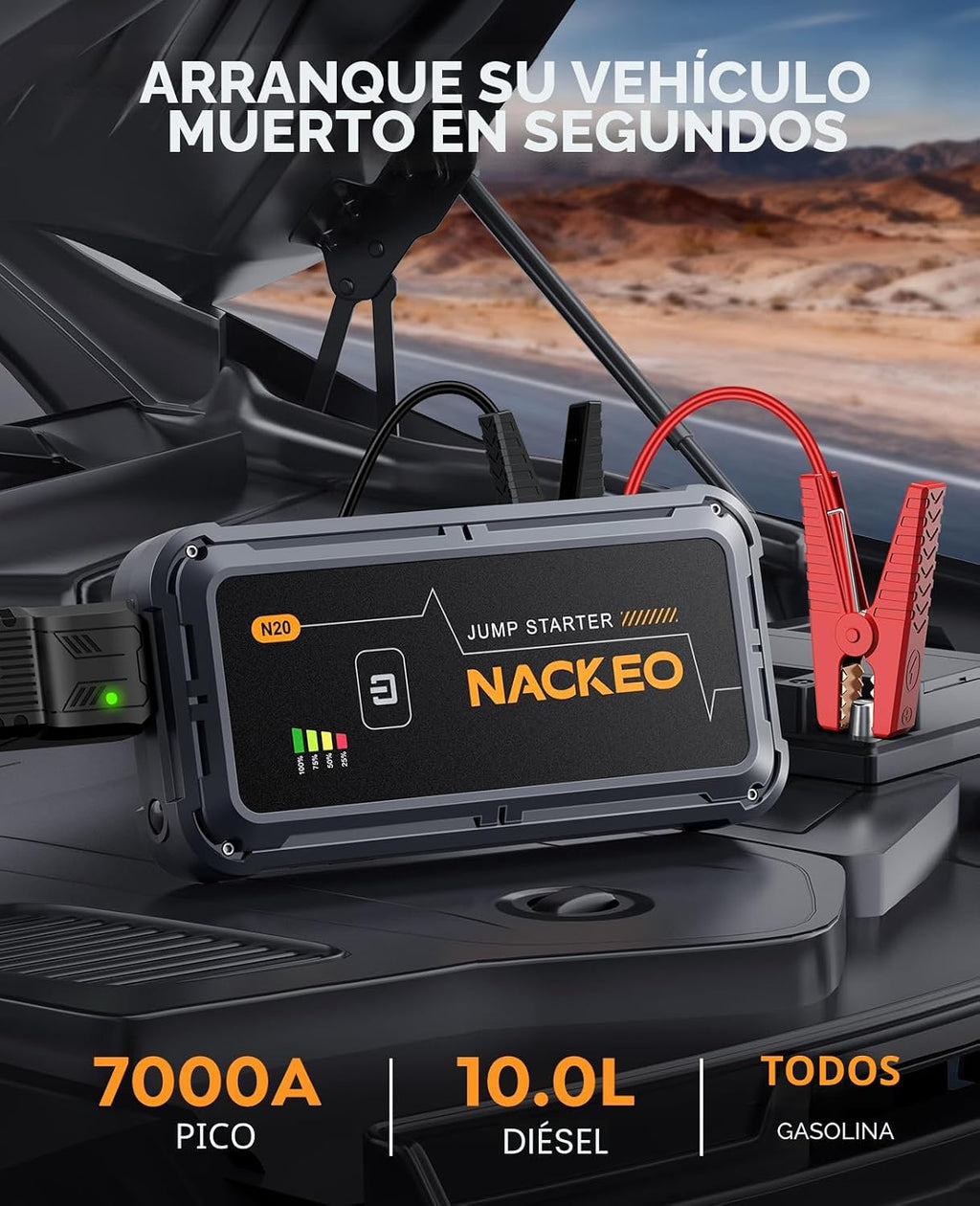 NACKEO Arrancador de batería de coche de 7000 A, paquete portátil p...