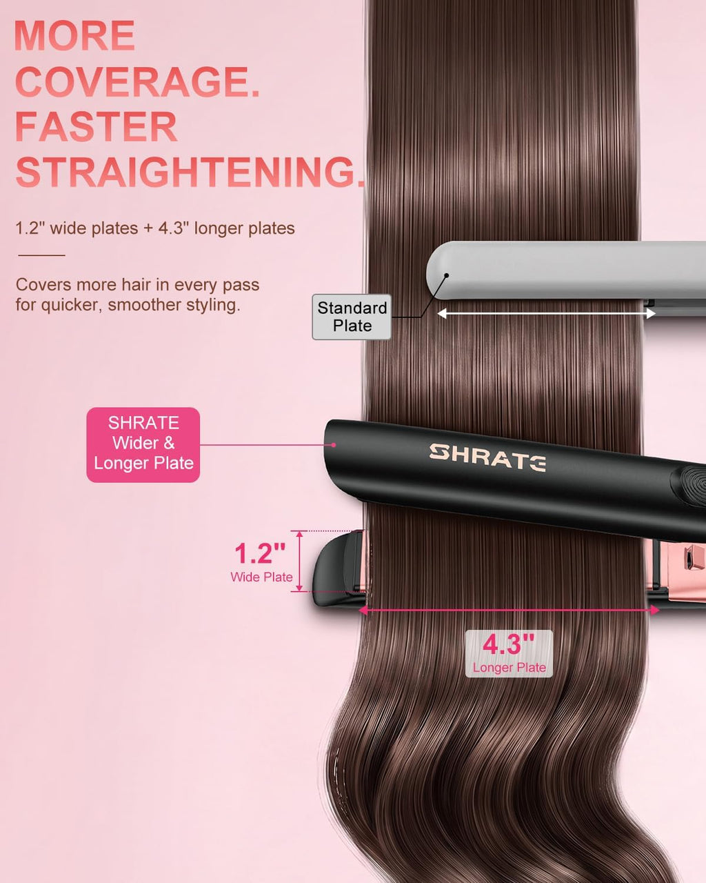 SHRATE Plancha de pelo iónico negro\/oro rosa | Calor rápido de 18...