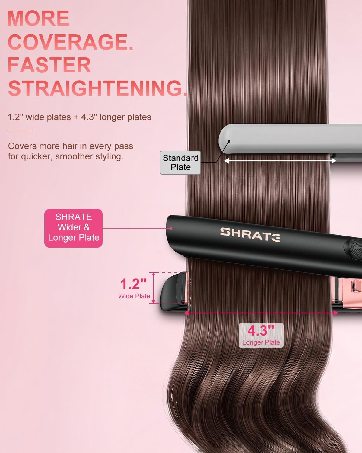 SHRATE Plancha de pelo iónico negro\/oro rosa | Calor rápido de 18...