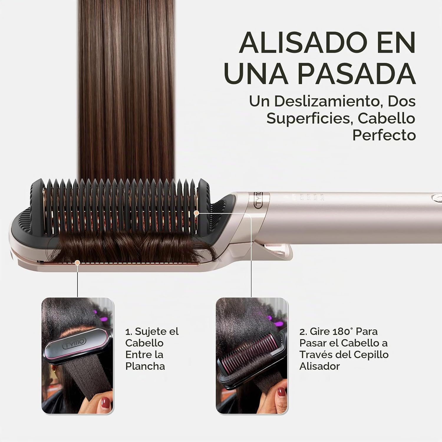 TYMO Cepillo alisador de pelo 2 en 1, alisador de pelo de iones de...