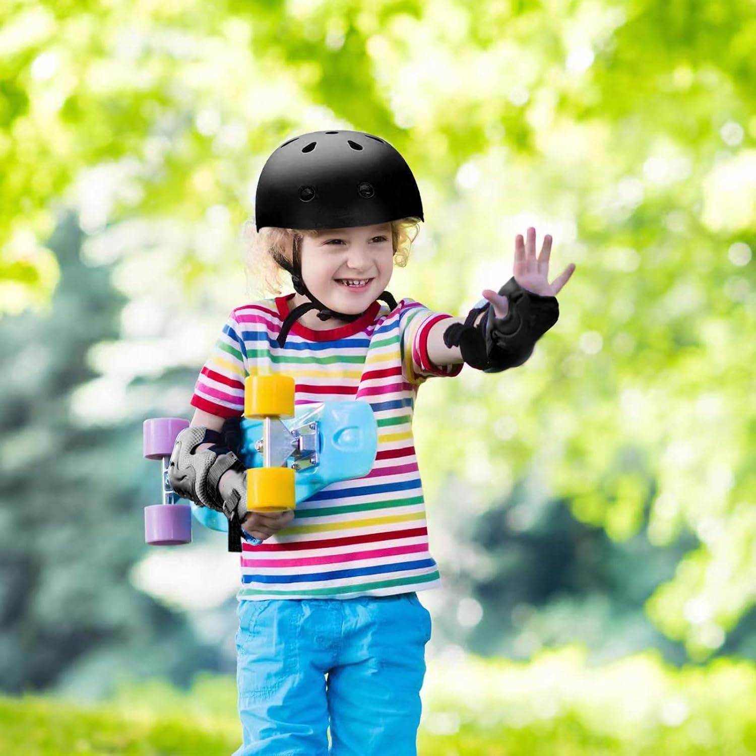 Juego de casco para niños con rodilleras, coderas y muñequeras, cas...