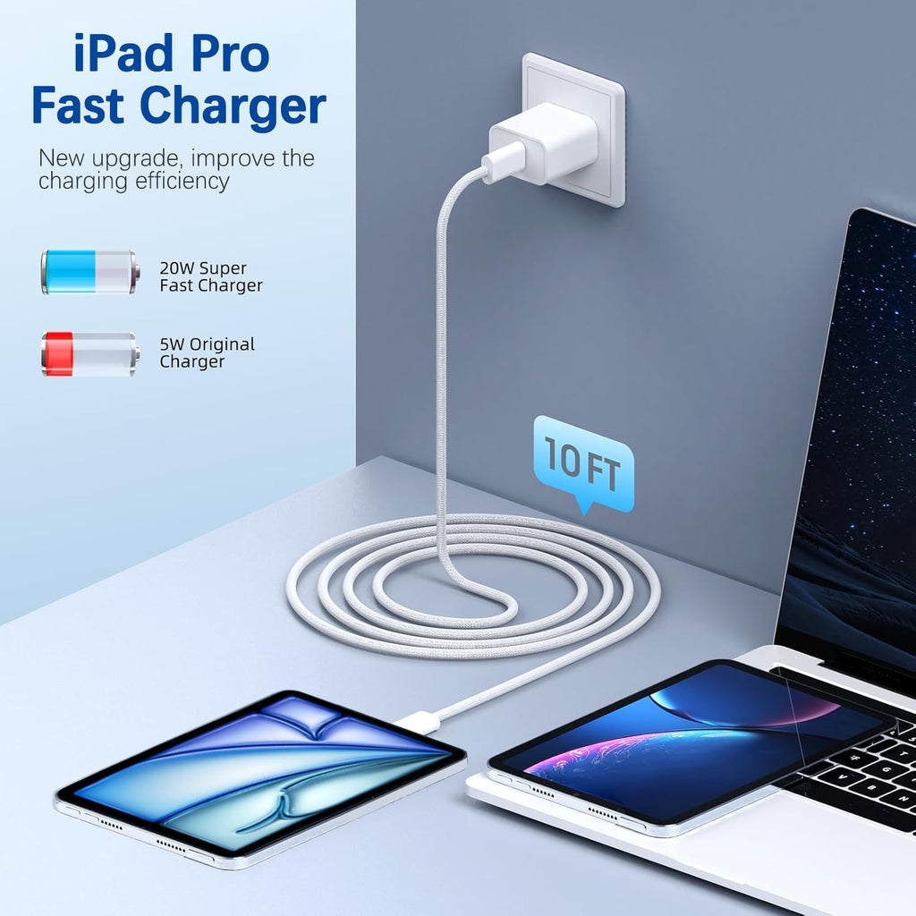 Cargador rápido para iPad de 10 pies, cargador de iPad de carga ráp...